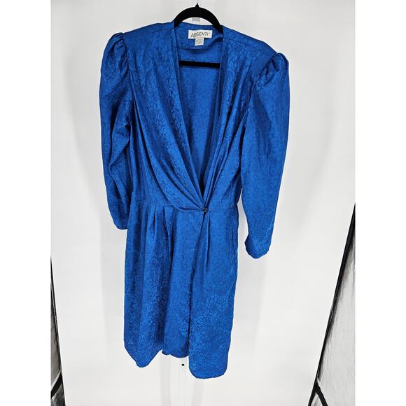 Pure Argenti Women's Blue Long Sleeve Scarf V-neck Floral Button Dress Size 14 - Picture 2 of 4